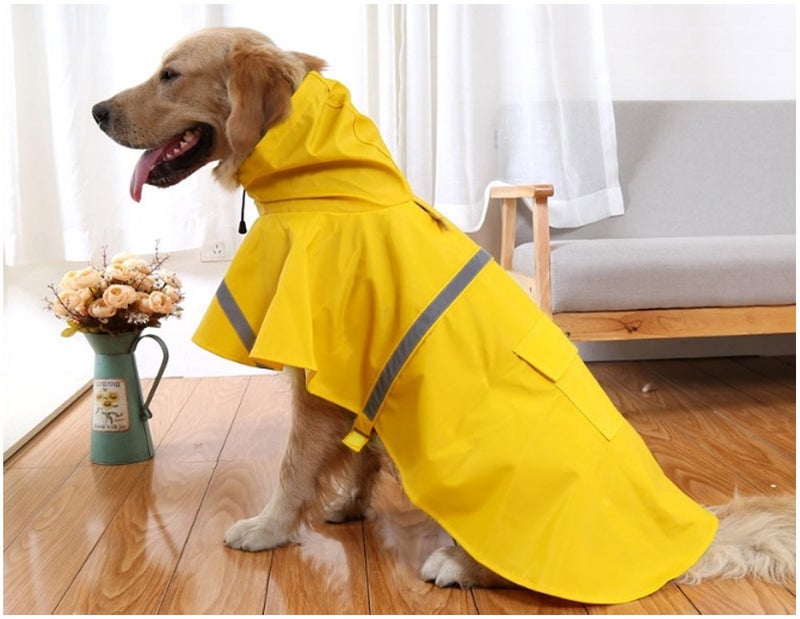 Mikayoo Large Dog Raincoat Adjustable Pet Waterproof Clothes Lightweight Rain Jacket Poncho Hoodies with Strip Reflective(Yellow,L) - Image 2